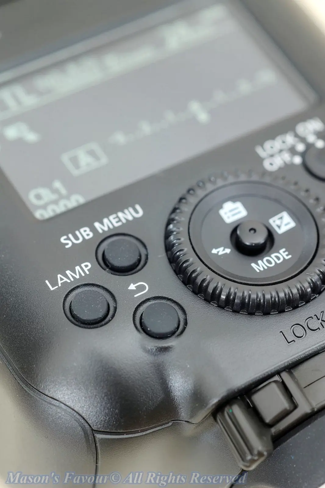 Canon Speedlite EL-5 - Operation Interface, LAMP Button, Sub Menu Button, Return Button, Operation Wheel, and Mini Joystick at the Center of the Operaiton Wheel