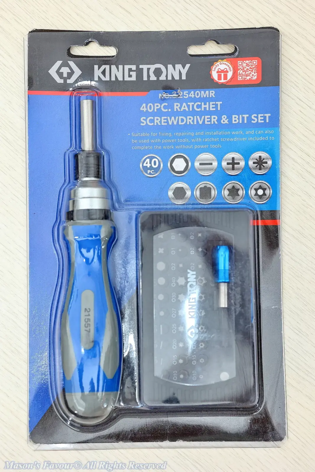 King Tony 32540MR Ratchet ScrewDriver & Bit Set - Pack, Front