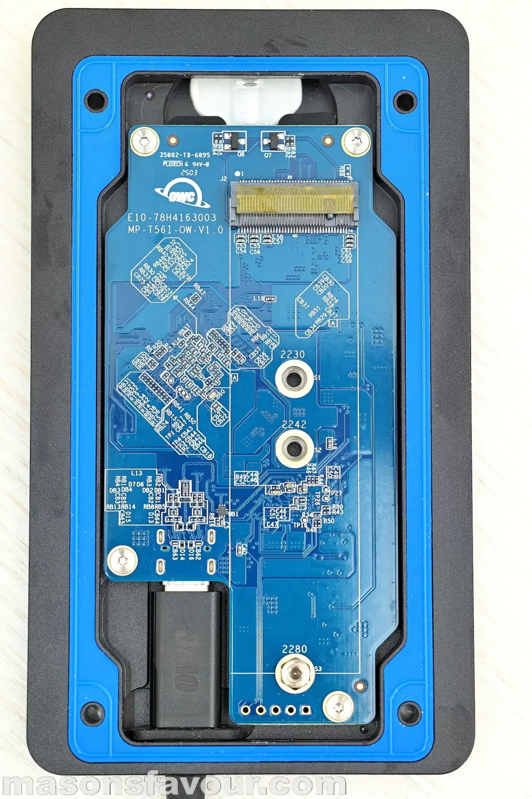 OWC Envoy Ultra Thunderbolt 5 SSD - Bottom Base Heatsink, PCB, and Cable