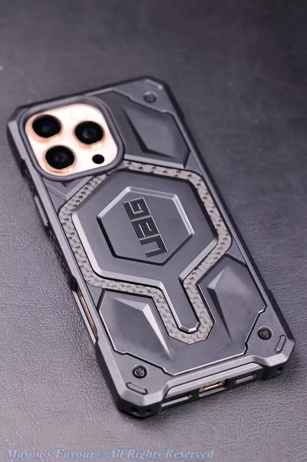 UAG Protective Case for iPhone 16 Pro MAX - Assembled with iPhone 16 Pro MAX, Rear Perspective 1