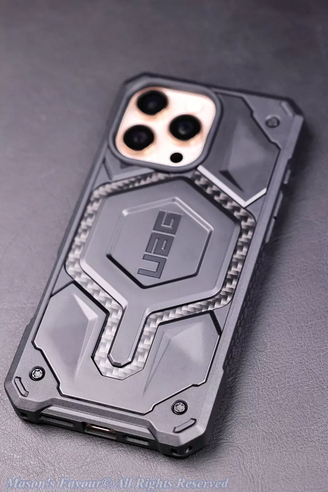 UAG Protective Case for iPhone 16 Pro MAX - Assembled with iPhone 16 Pro MAX, Rear Perspective 2
