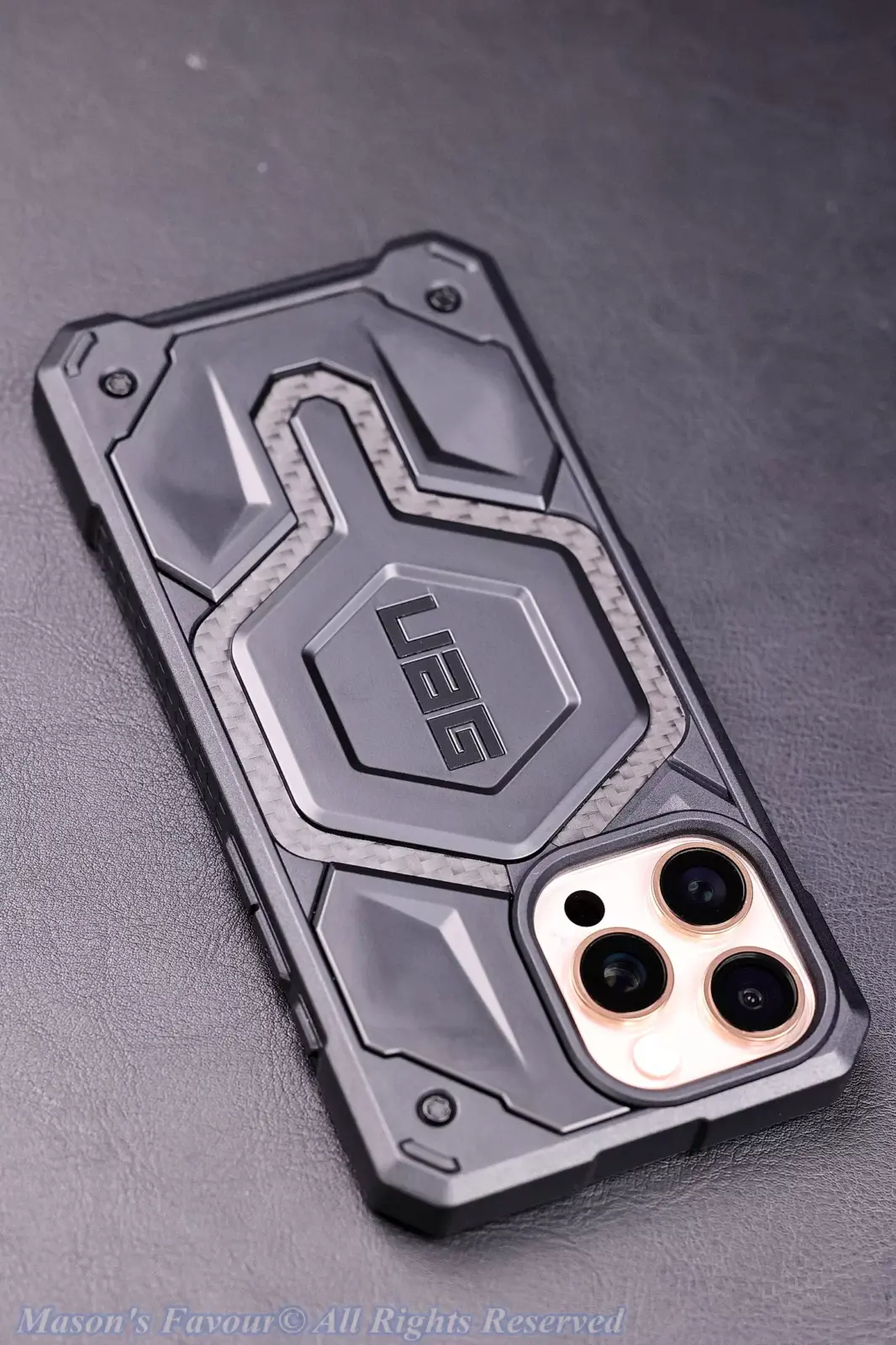 UAG Protective Case for iPhone 16 Pro MAX - Assembled with iPhone 16 Pro MAX, Rear Perspective 3