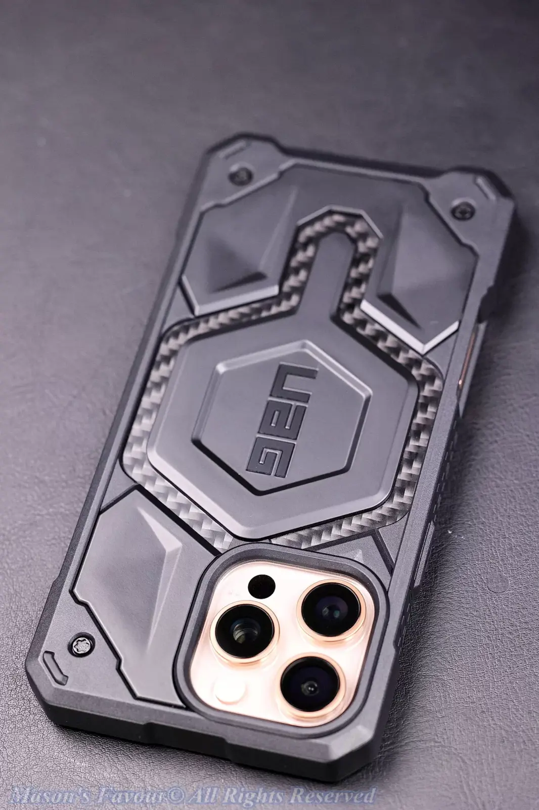 UAG Protective Case for iPhone 16 Pro MAX - Assembled with iPhone 16 Pro MAX, Rear Perspective 4