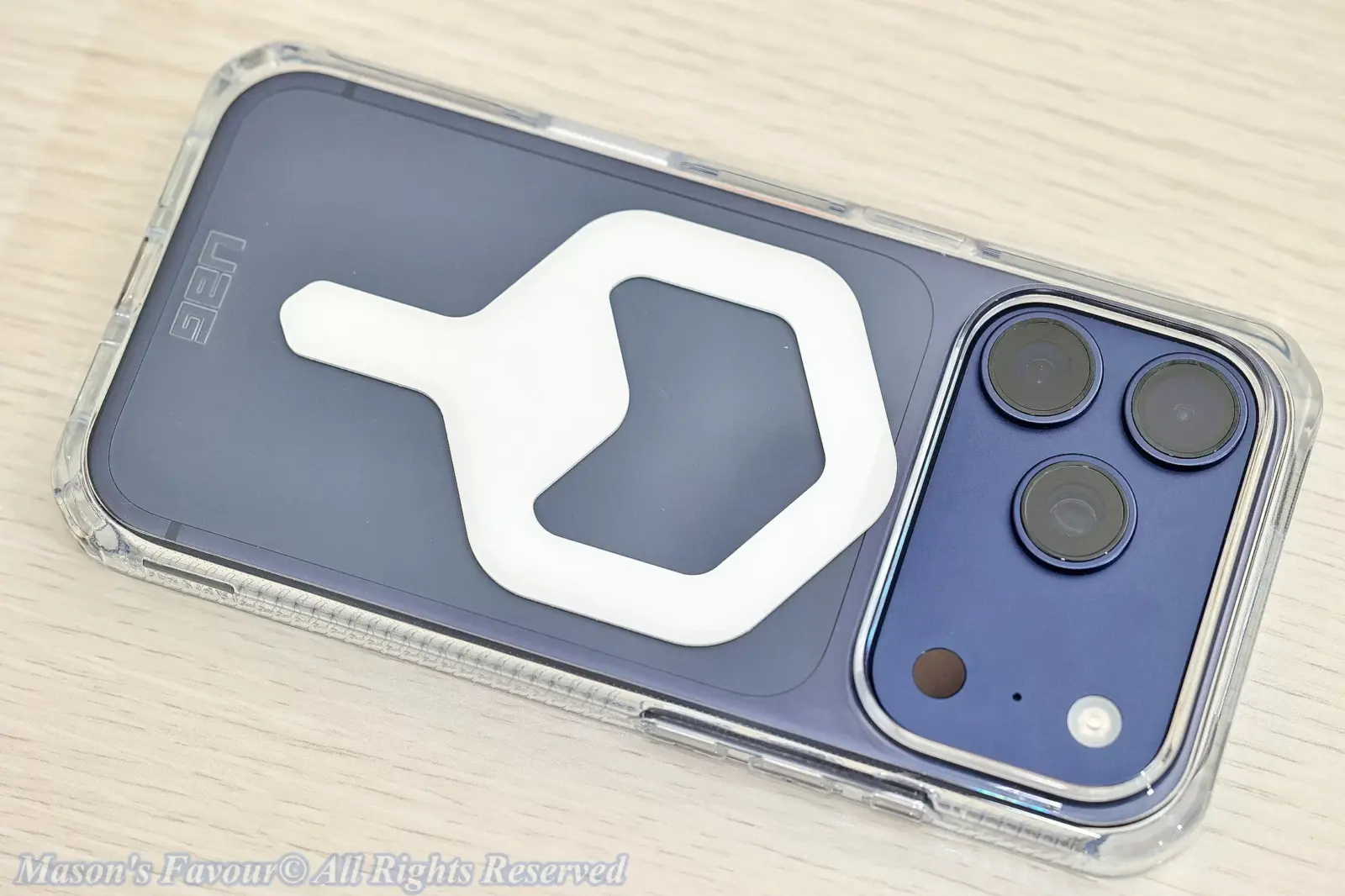 iPhone 17 Pro Deep Blue - iPhone 17 Pro assembed with UAG Protective Case, Rear Perspective 2