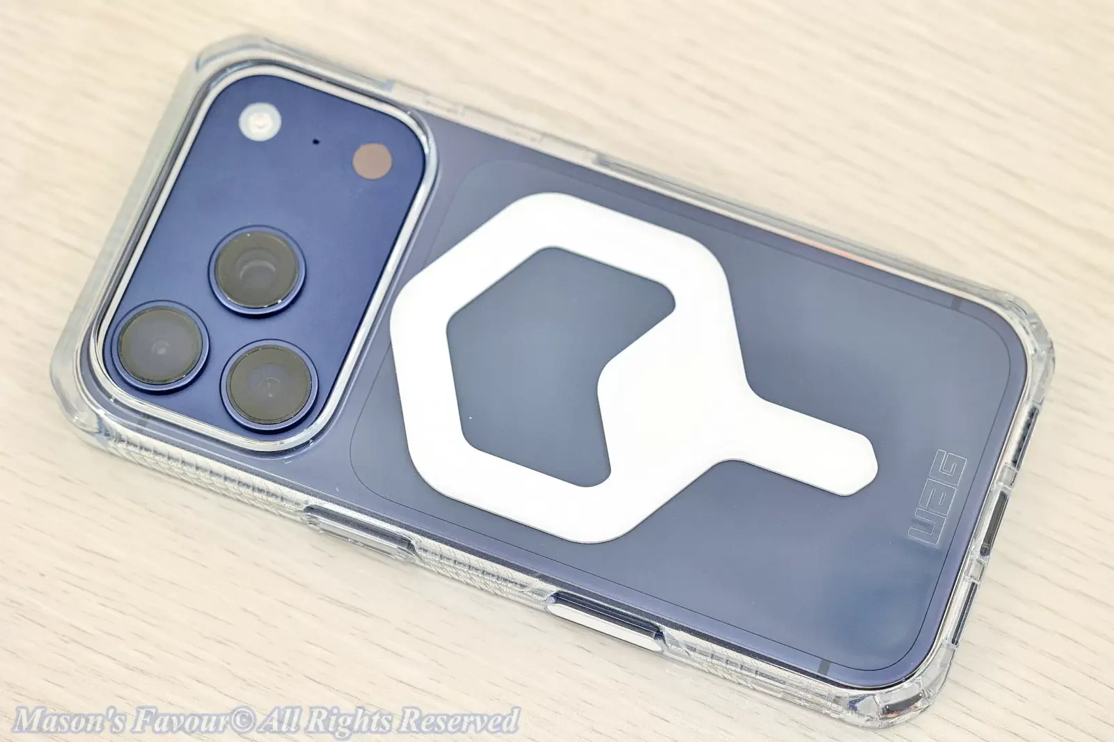 iPhone 17 Pro Deep Blue - iPhone 17 Pro assembed with UAG Protective Case, Rear Perspective 4